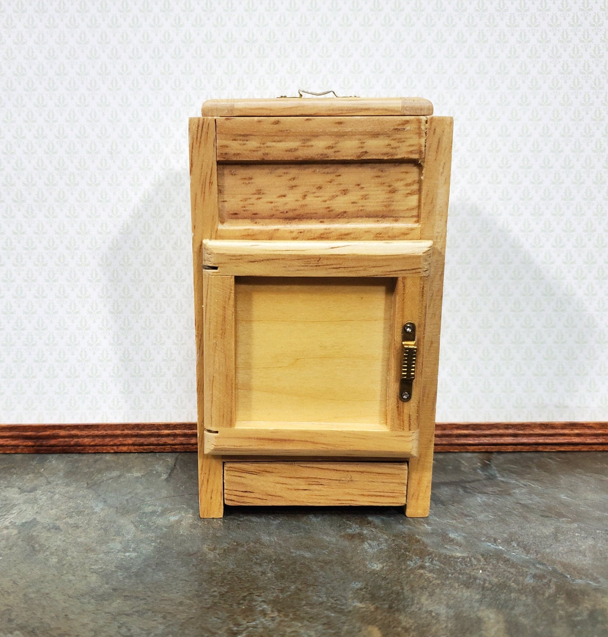 Dollhouse Ice Box Fridge Light Oak Finish 1:12 Scale Miniature Wood Kitchen
