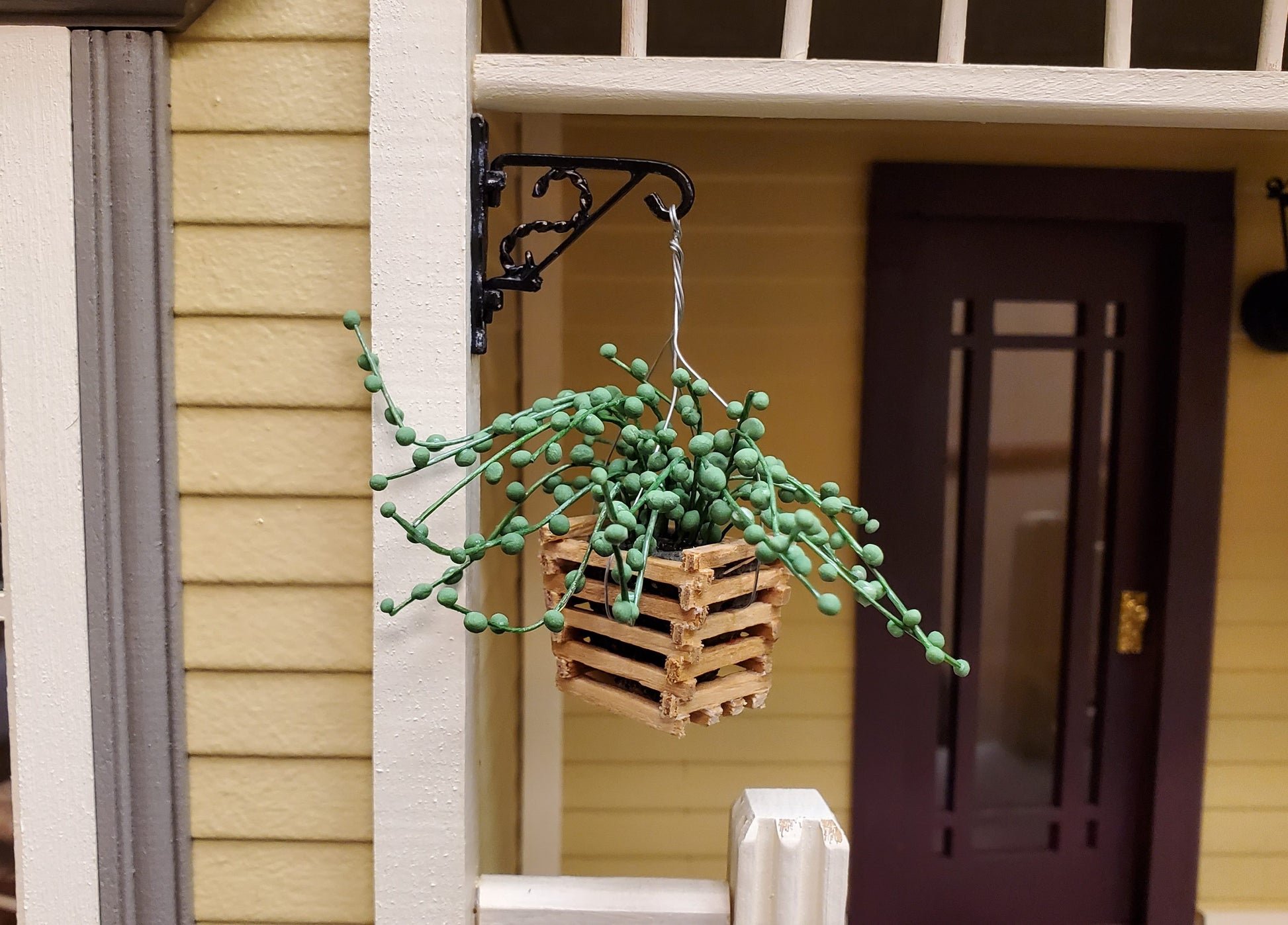 Dollhouse String of Pearls Plant in Wood Hanging Planter 1:12 Scale Miniature