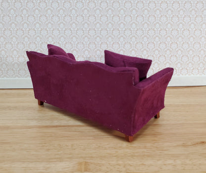 Dollhouse Sofa Couch Plum Burgundy Modern Style 1:12 Scale Miniature Furniture