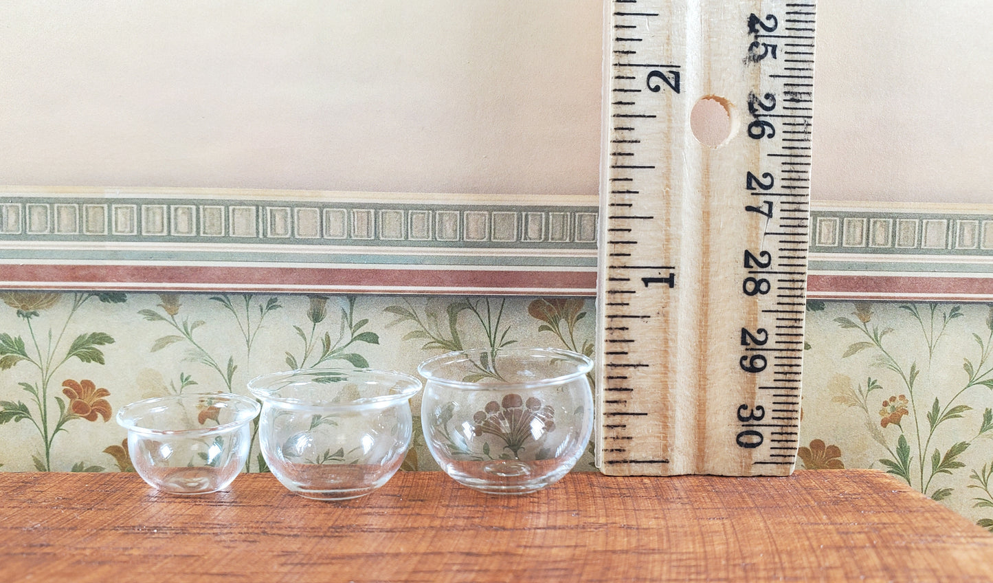 Dollhouse Clear Glass Nesting Bowls Set of 3 1:12 Scale Miniature Kitchen