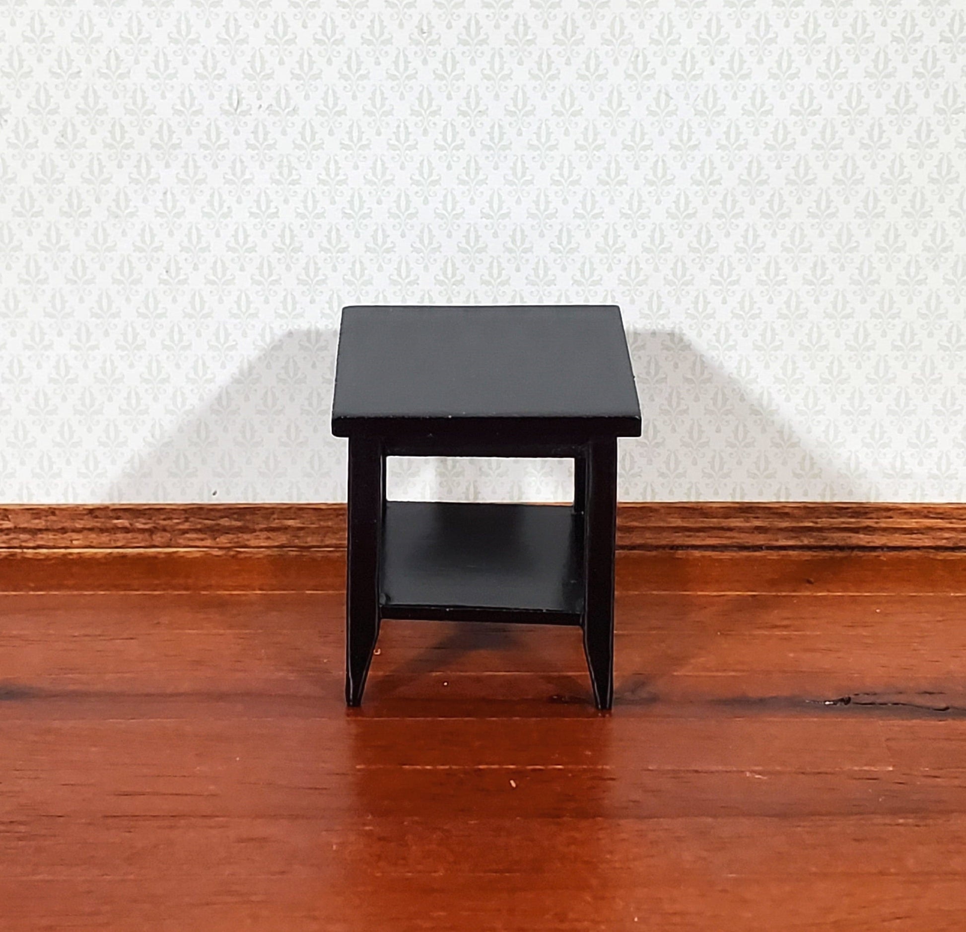 Dollhouse Side Table with Shelf Modern Style Wood Black Finish 1:12 Scale Miniature Furniture