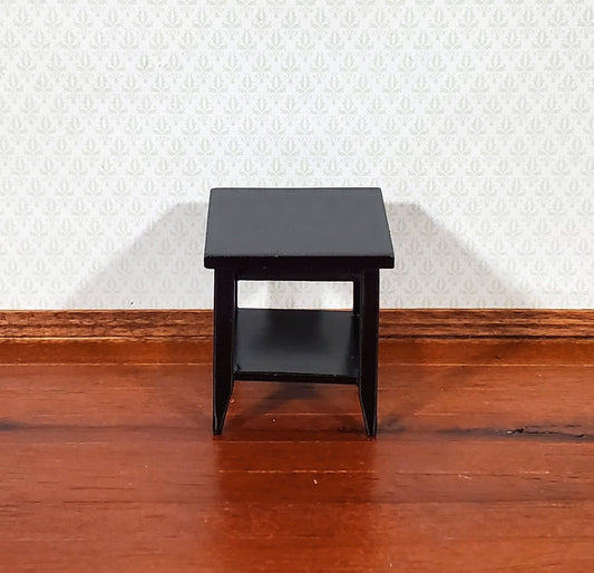 Dollhouse Side Table with Shelf Modern Style Wood Black Finish 1:12 Scale Miniature Furniture
