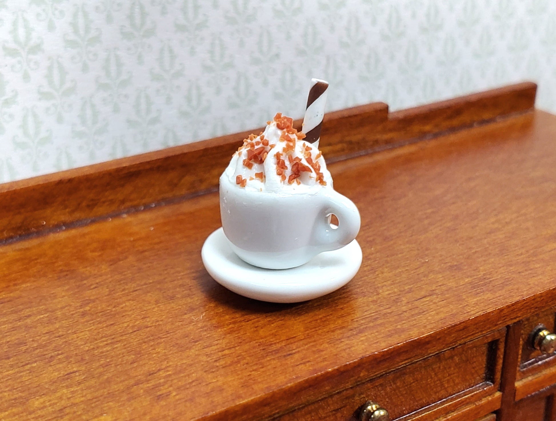 Dollhouse Hot Cocoa or Mocha Latte Coffee Mug Whipped Cream 1:12 Scale Miniature