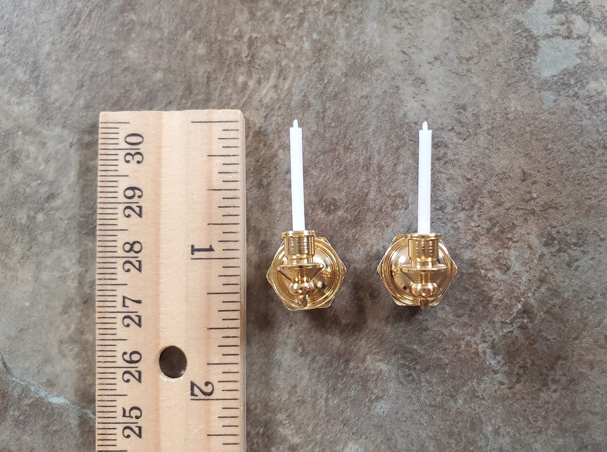 Set of 2 Dollhouse Candle Wall Sconces Gold Metal 1:12 Scale Miniature