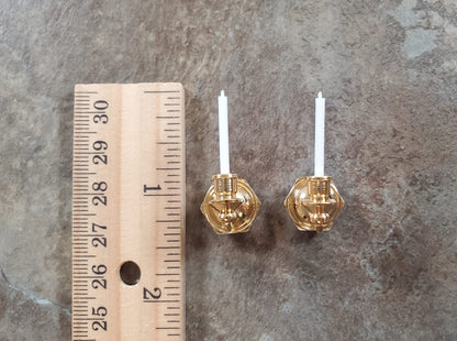 Set of 2 Dollhouse Candle Wall Sconces Gold Metal 1:12 Scale Miniature