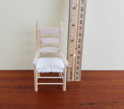 Dollhouse Miniature Ladderback Arm Chair with Rush Seat for Kitchen or Dining Room 1:12 Scale Barewood