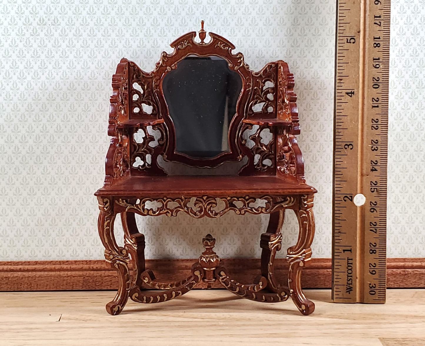 Dollhouse Vanity Dressing Table Walnut Finish 1:12 Scale by Hansson Miniatures