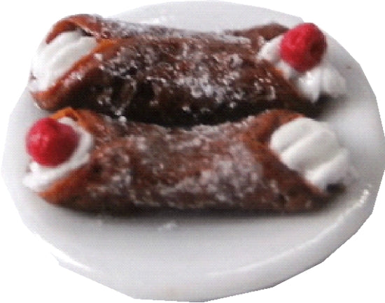 Dollhouse 2 Cannoli Pastries on a White Plate 1:12 Scale Miniatures Food