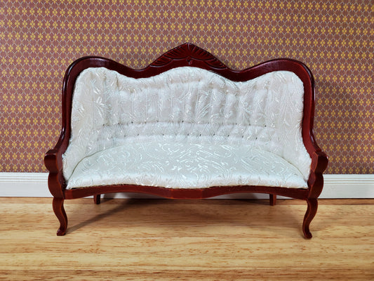 Dollhouse Victorian Sofa Couch White 1:12 Scale Miniature Furniture Mahogany Finish