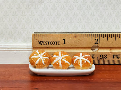 Dollhouse Hot Cross Buns on a White Ceramic Platter 1:12 Scale Miniature Kitchen