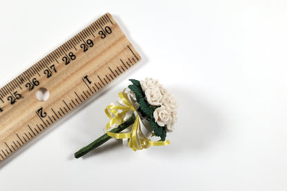 Dollhouse White Roses Bridal Bouquet with Ribbons 1:12 Scale Miniature