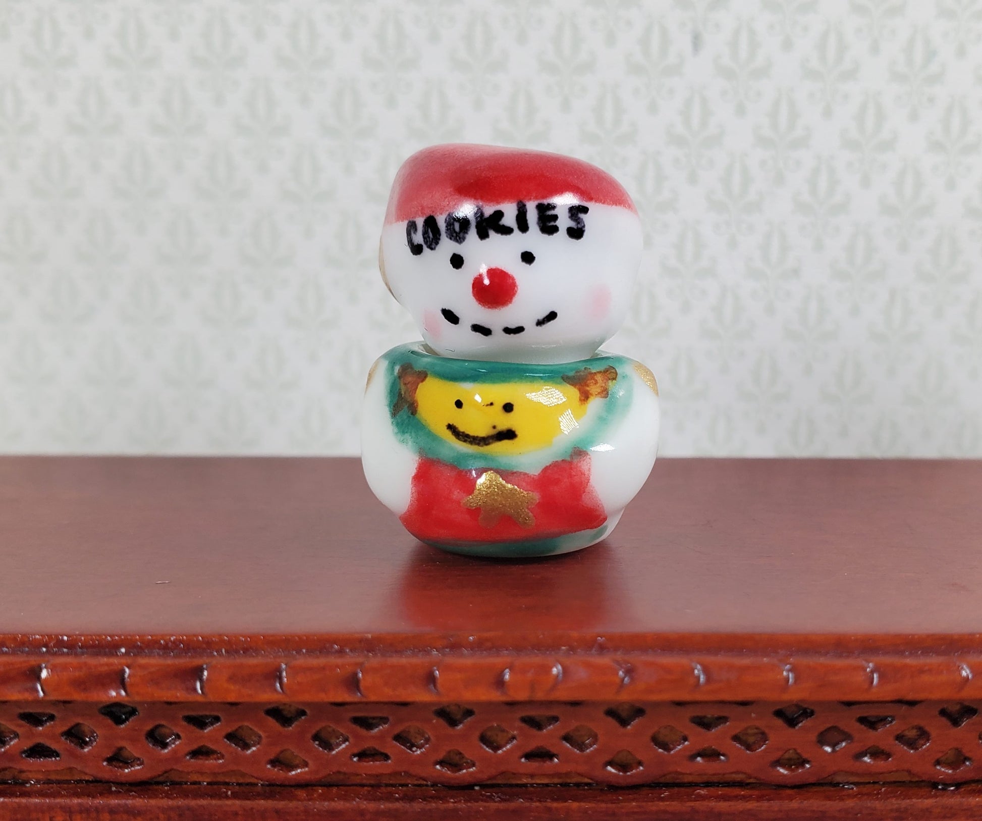 Dollhouse Ceramic Snowman Cookie Jar 1:12 Scale Miniature Dish