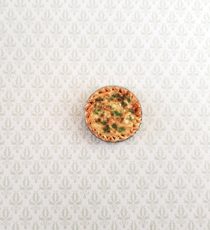 Dollhouse Spinach Quiche in Pie Tin 1:12 Scale Miniature Kitchen Food