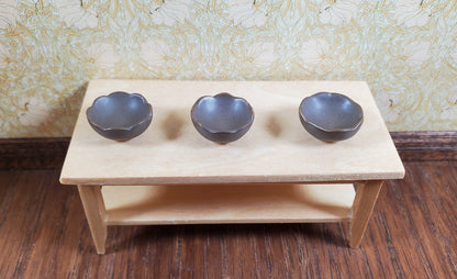 Dollhouse Small Brown Fluted Ceramic Bowls Set of 3 1:12 Scale Miniature