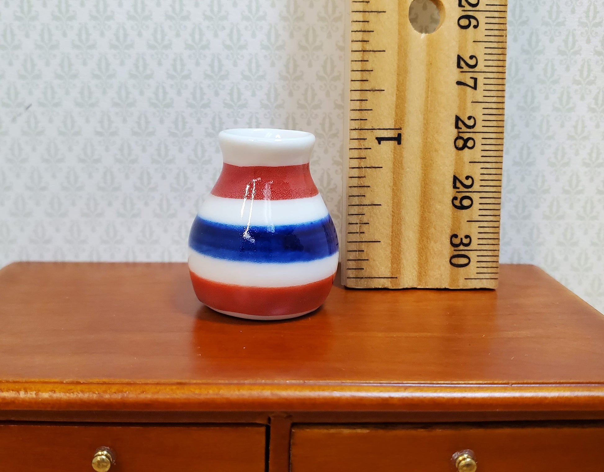 Dollhouse Large Ceramic Vase Red White Blue Stripes 1:12 Scale Miniature