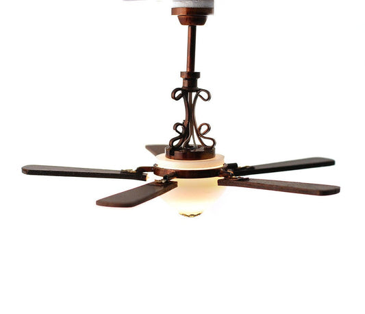 Dollhouse Ceiling Fan Light 5 Blade with Plug 1:12 Scale Miniature 12 Volt