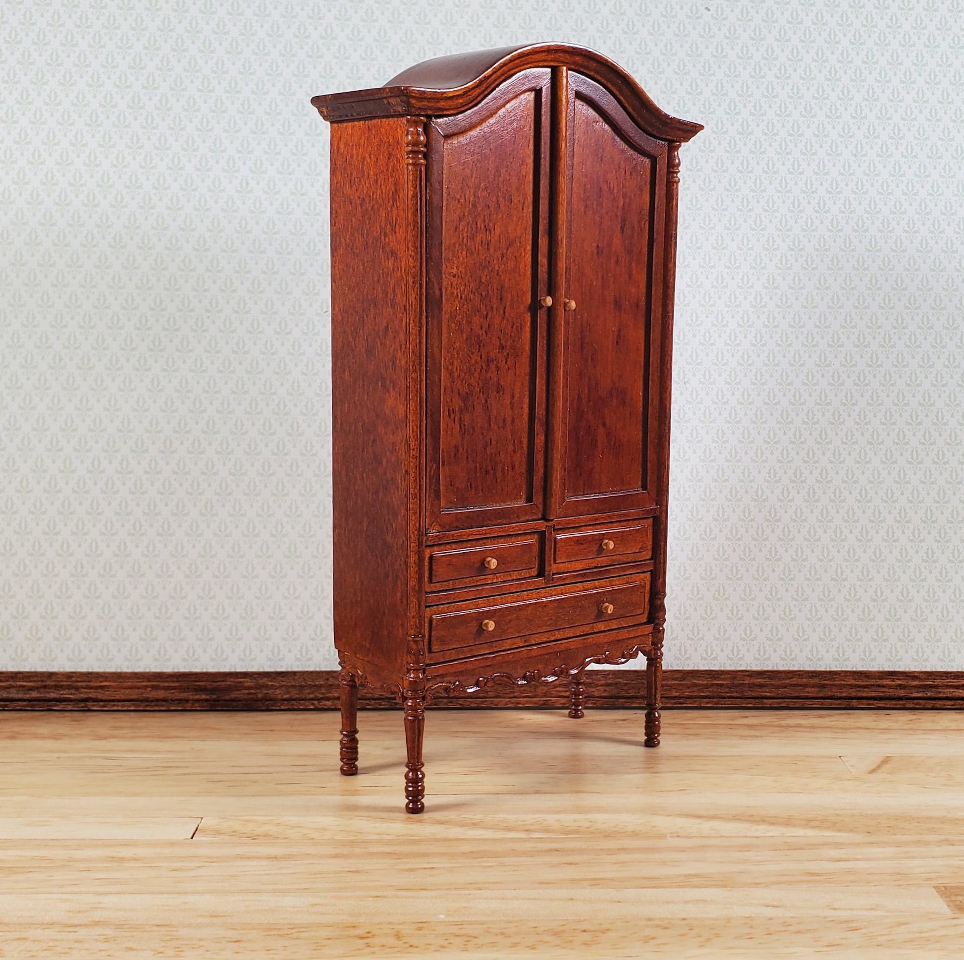 Bespaq Dollhouse Wardrobe 1:12 Scale Miniature Furniture Walnut Finish Estate Piece