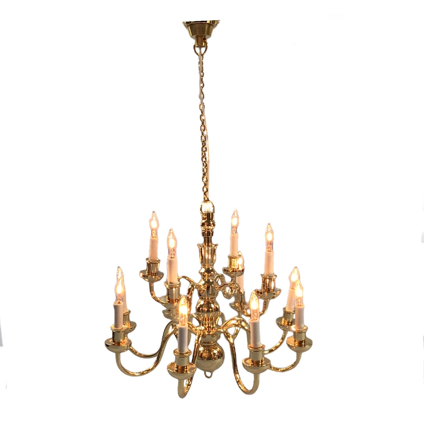 Dollhouse Miniature Hanging Chandelier Large 12 Arm Candle 12 Volt Electric GOLD 1:12 or 1/6 Scale