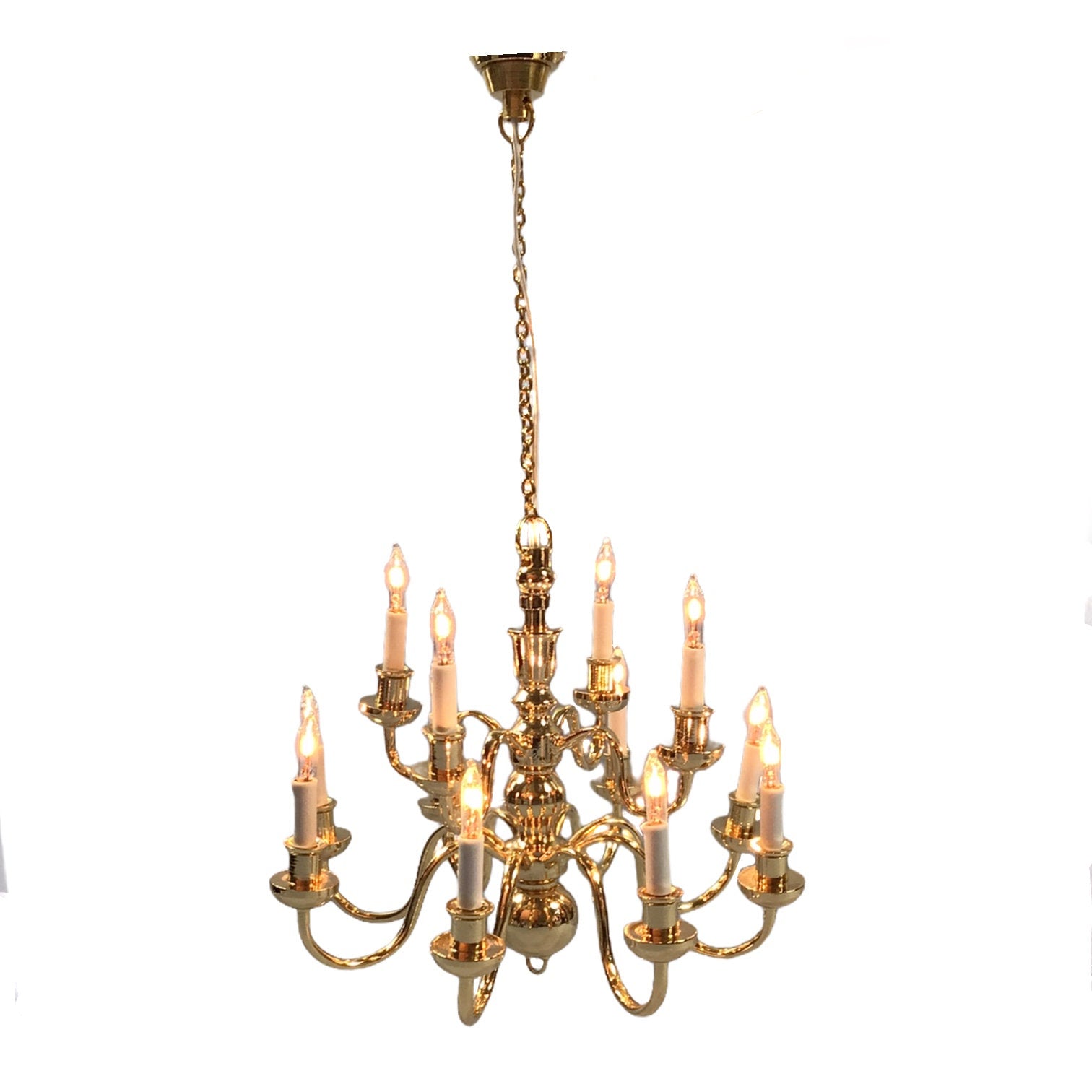 Dollhouse Miniature Hanging Chandelier Large 12 Arm Candle 12 Volt Electric GOLD 1:12 or 1/6 Scale