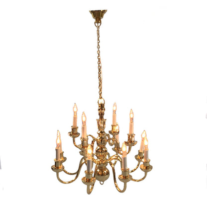 Dollhouse Miniature Hanging Chandelier Large 12 Arm Candle 12 Volt Electric GOLD 1:12 or 1/6 Scale
