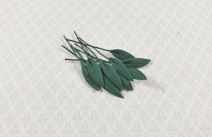 Dollhouse Dark Green Narrow Leaves on Stem Set of 10 1:12 Scale Miniature