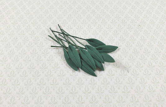 Dollhouse Dark Green Narrow Leaves on Stem Set of 10 1:12 Scale Miniature