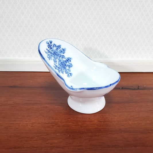 Dollhouse Hip Bath Bathtub Ceramic Tub Small Blue Floral Design 1:12 Scale Miniature Bathroom