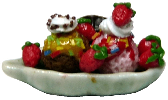 Dollhouse Sundae with Strawberry and Sprinkles 1:12 Scale Miniature Food Dessert