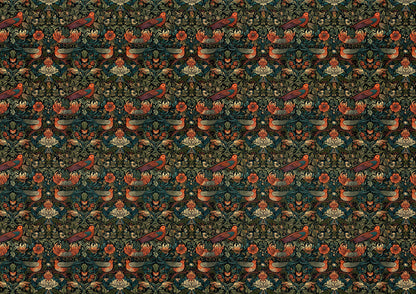 Dollhouse Victorian Wallpaper Dark Green Red Birds 3 Sheets 1:12 Scale Miniature