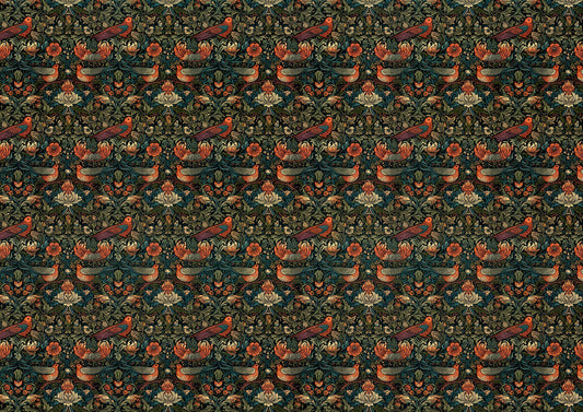 Dollhouse Victorian Wallpaper Dark Green Red Birds 3 Sheets 1:12 Scale Miniature