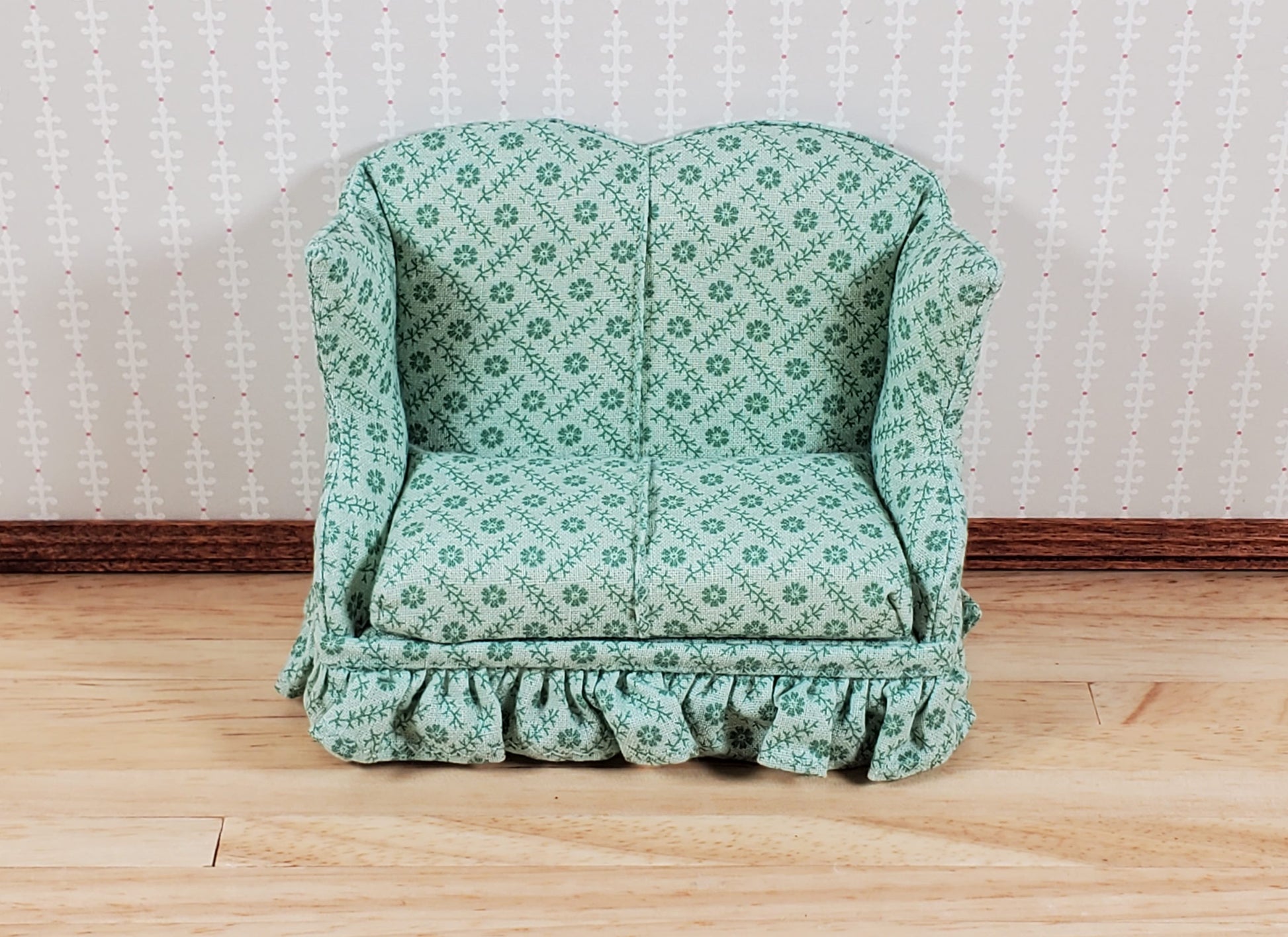 Dollhouse Small Loveseat Sofa Sage Green 1:12 Scale Miniature Furniture