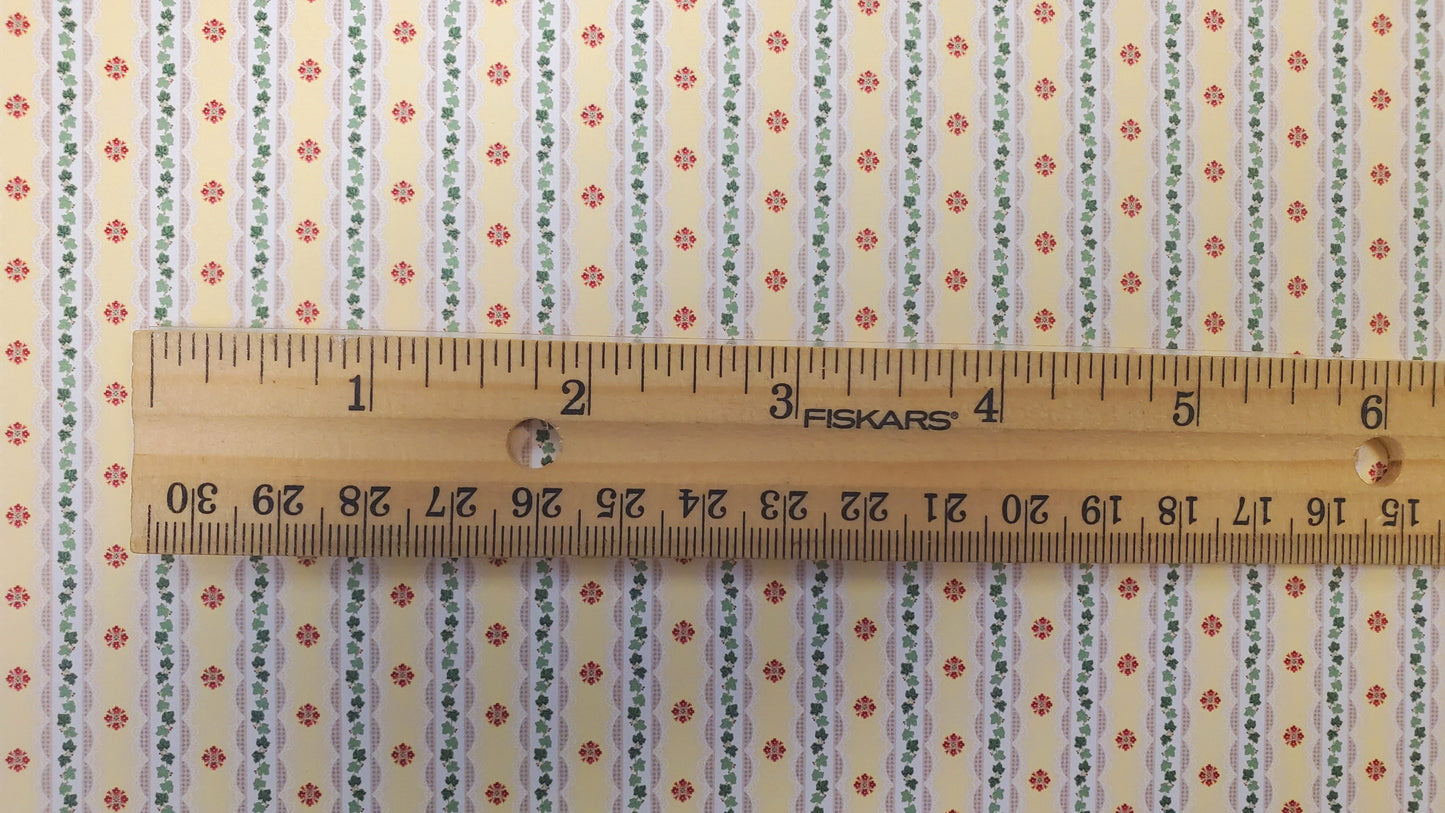 Dollhouse Wallpaper Ivy & Ribbons Pale Yellow Bradbury & Bradbury 1:12 Scale