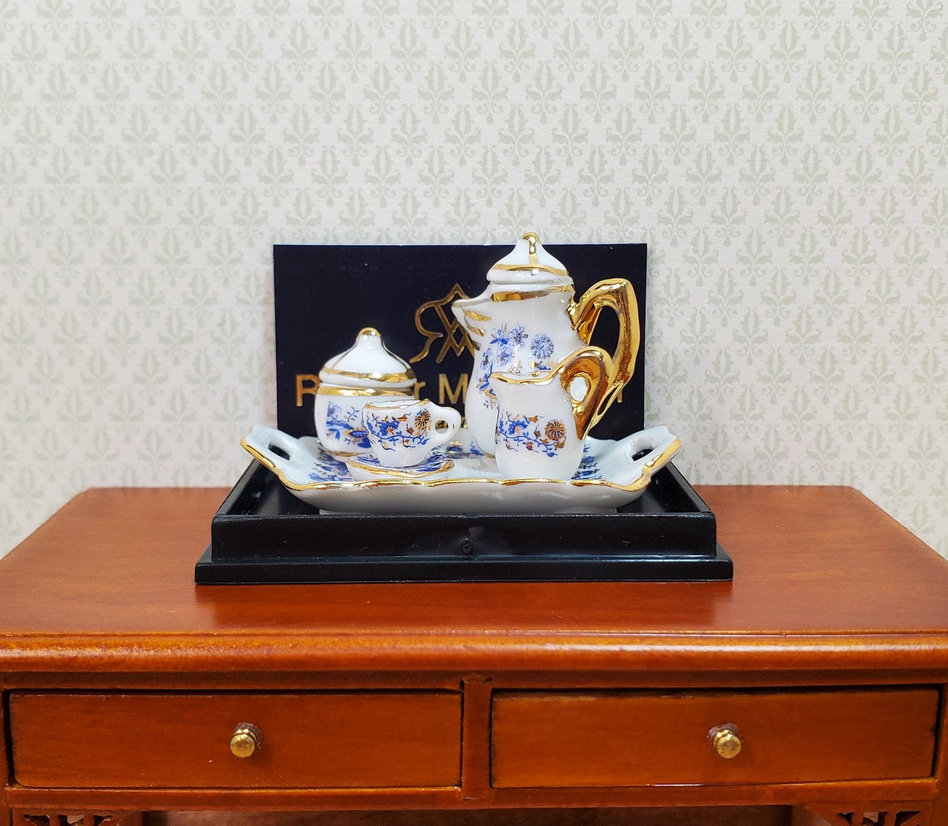 Dollhouse Coffee for 1 Blue Onion Pattern Reutter Porcelain 1:12 Scale Miniature
