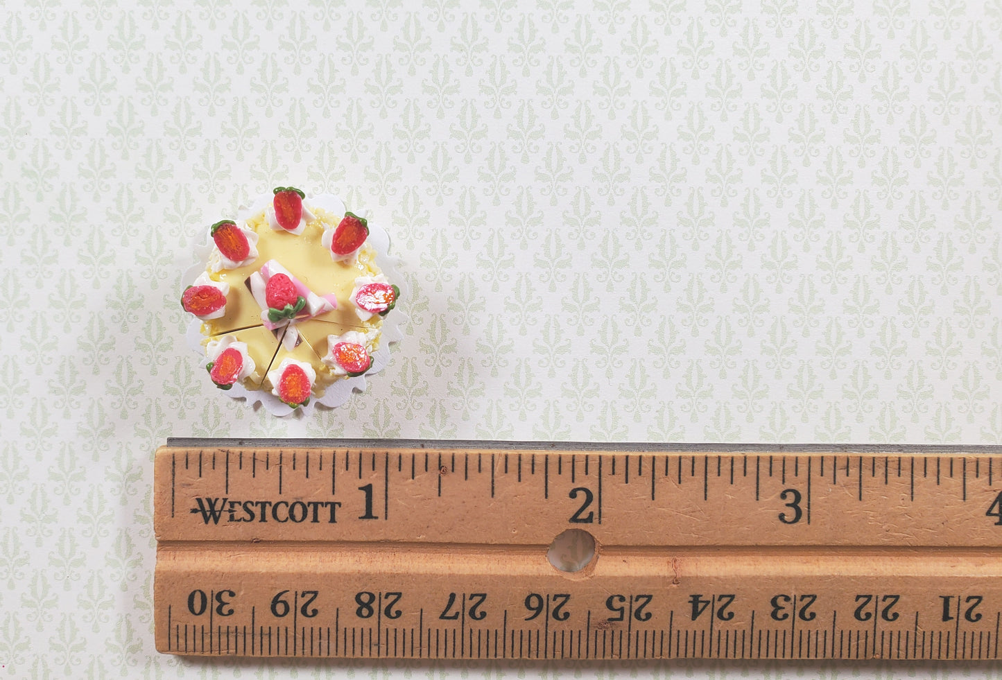 Dollhouse Strawberry Topped Cake Sliced 1:12 Scale Miniature Dessert Food Bakery