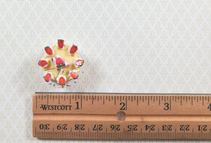 Dollhouse Strawberry Topped Cake Sliced 1:12 Scale Miniature Dessert Food Bakery