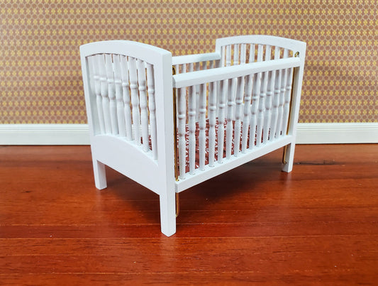 Dollhouse Crib Wood White Drop Side Turned Spindles 1:12 Scale Miniature Nursery Furniture