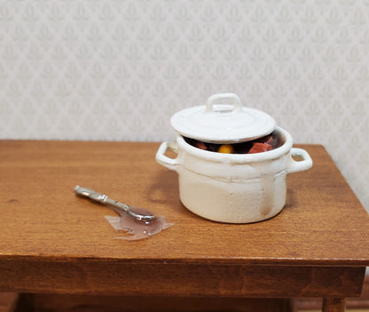 Dollhouse Pot of Beef Stew with Lid and Spoon 1:12 Scale Miniature Food