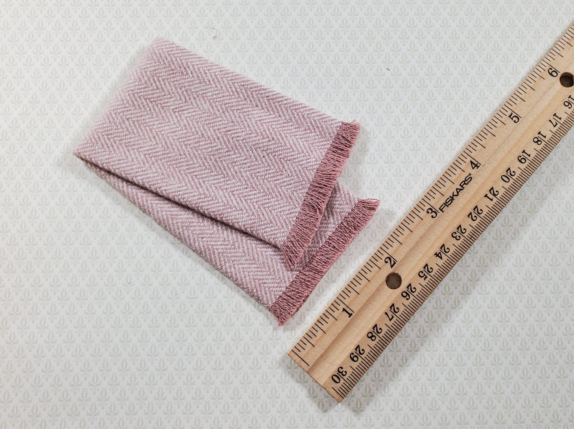 Dollhouse Fringed Blanket Throw Pink Blush & White Herringbone Fabric