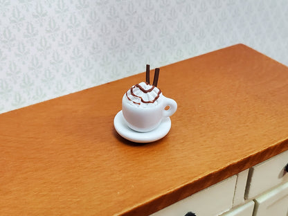 Dollhouse Hot Cocoa or Mocha Latte Mug Large with Whip Cream 1:12 Scale Miniature Food