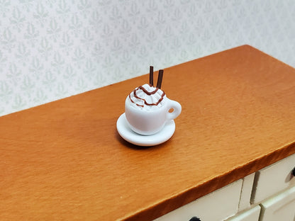 Dollhouse Hot Cocoa or Mocha Latte Mug with Whipped Cream 1:12 Scale Miniature