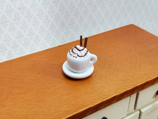 Dollhouse Hot Cocoa or Mocha Latte Mug with Whipped Cream 1:12 Scale Miniature