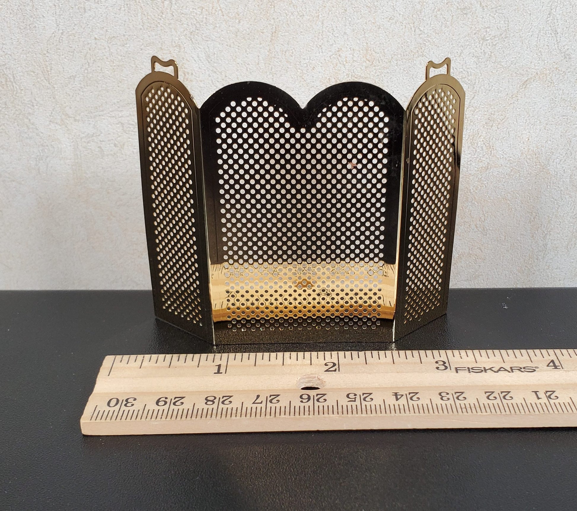 Dollhouse Brass Fireplace Screen Tall Gold Metal 1:12 Scale Miniature