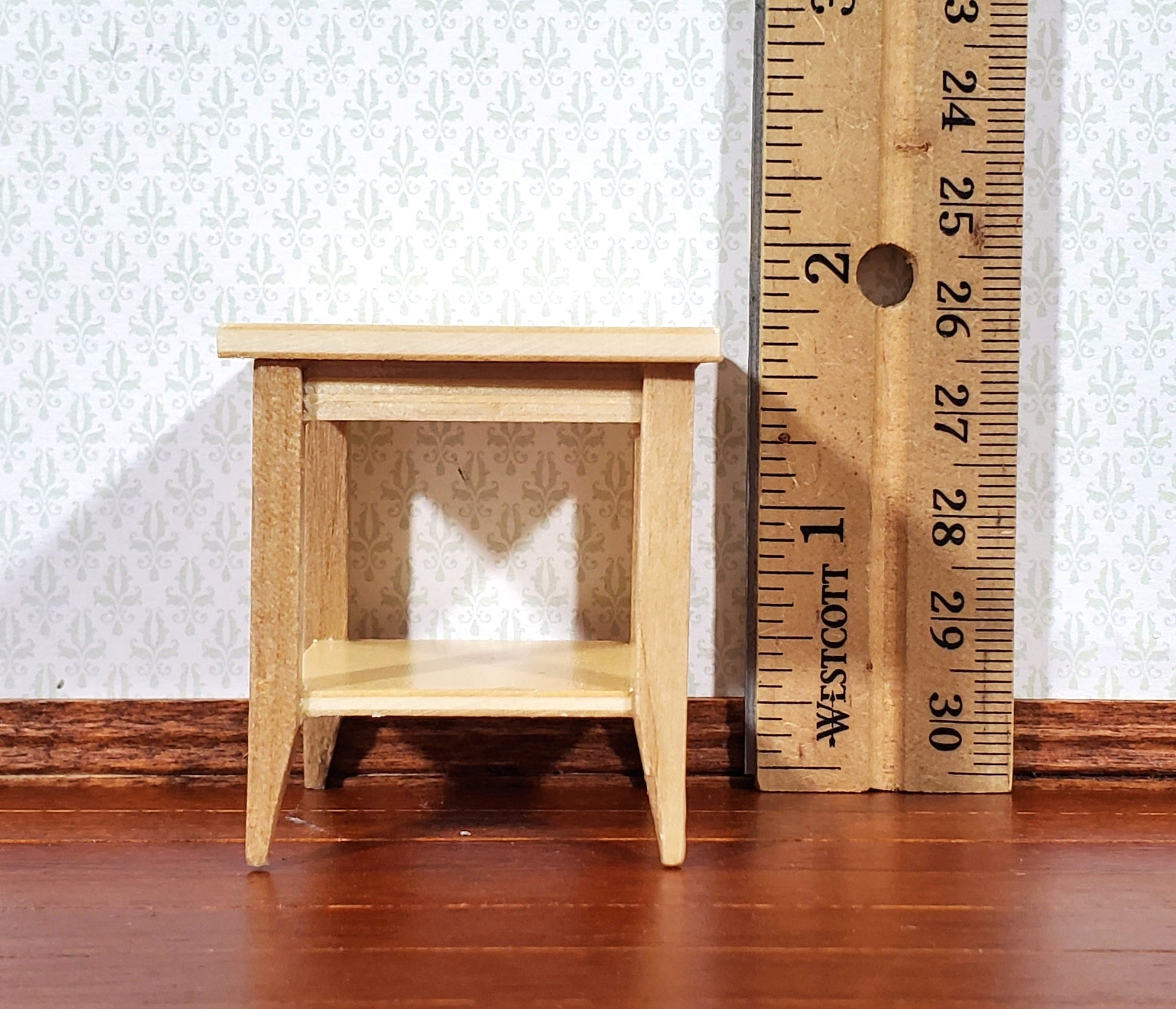 Dollhouse Side Table with Shelf Modern Style Light Oak Finish 1:12 Scale Miniature Furniture