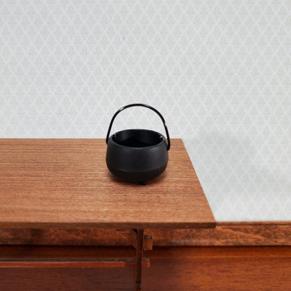 Miniature Black Pot with Handle Metal Black "Cast Iron" Look 1:12 Scale Dollhouse