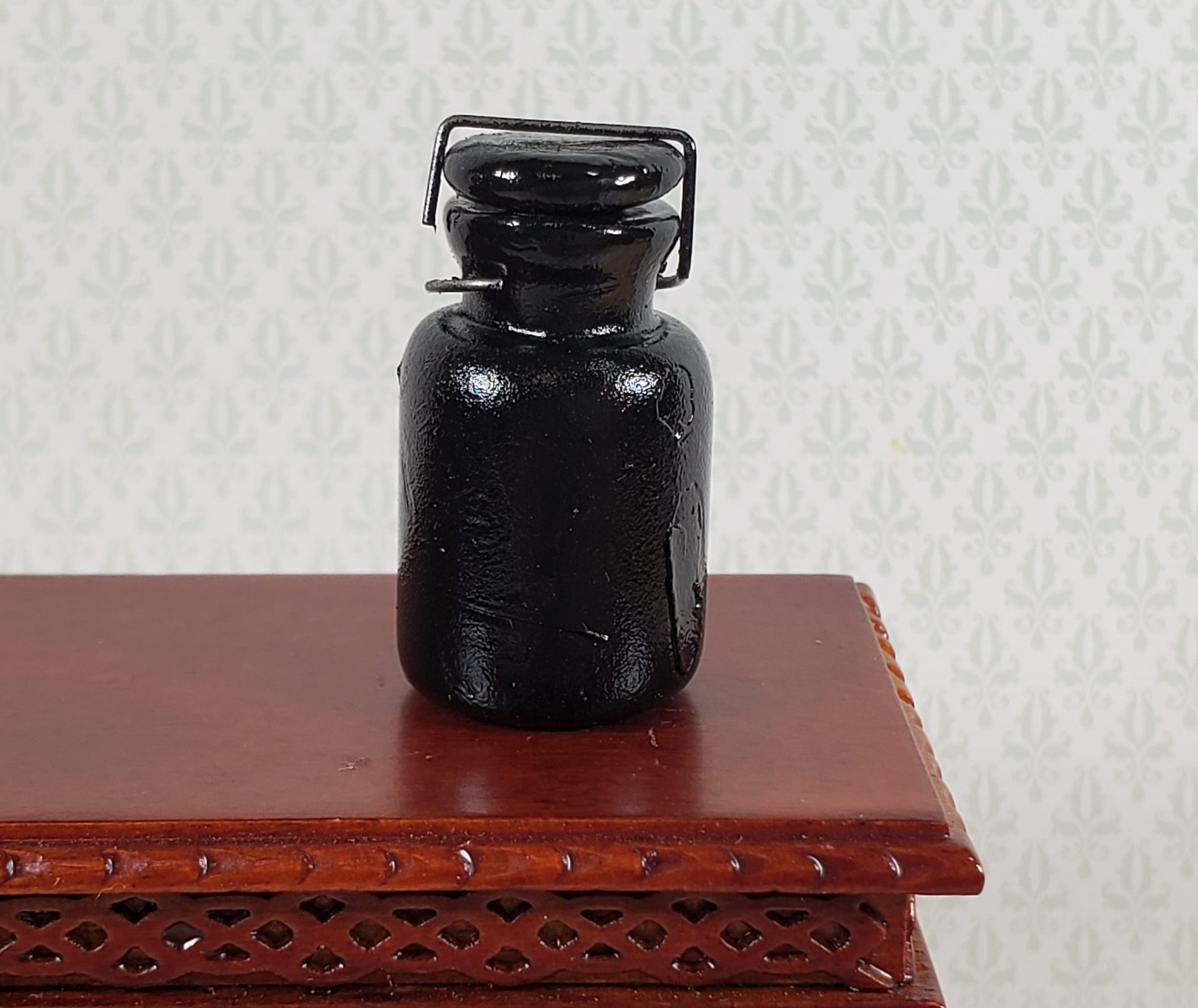 Dollhouse Jar Large Black Glass with Removable Lid 1:12 Scale Miniature
