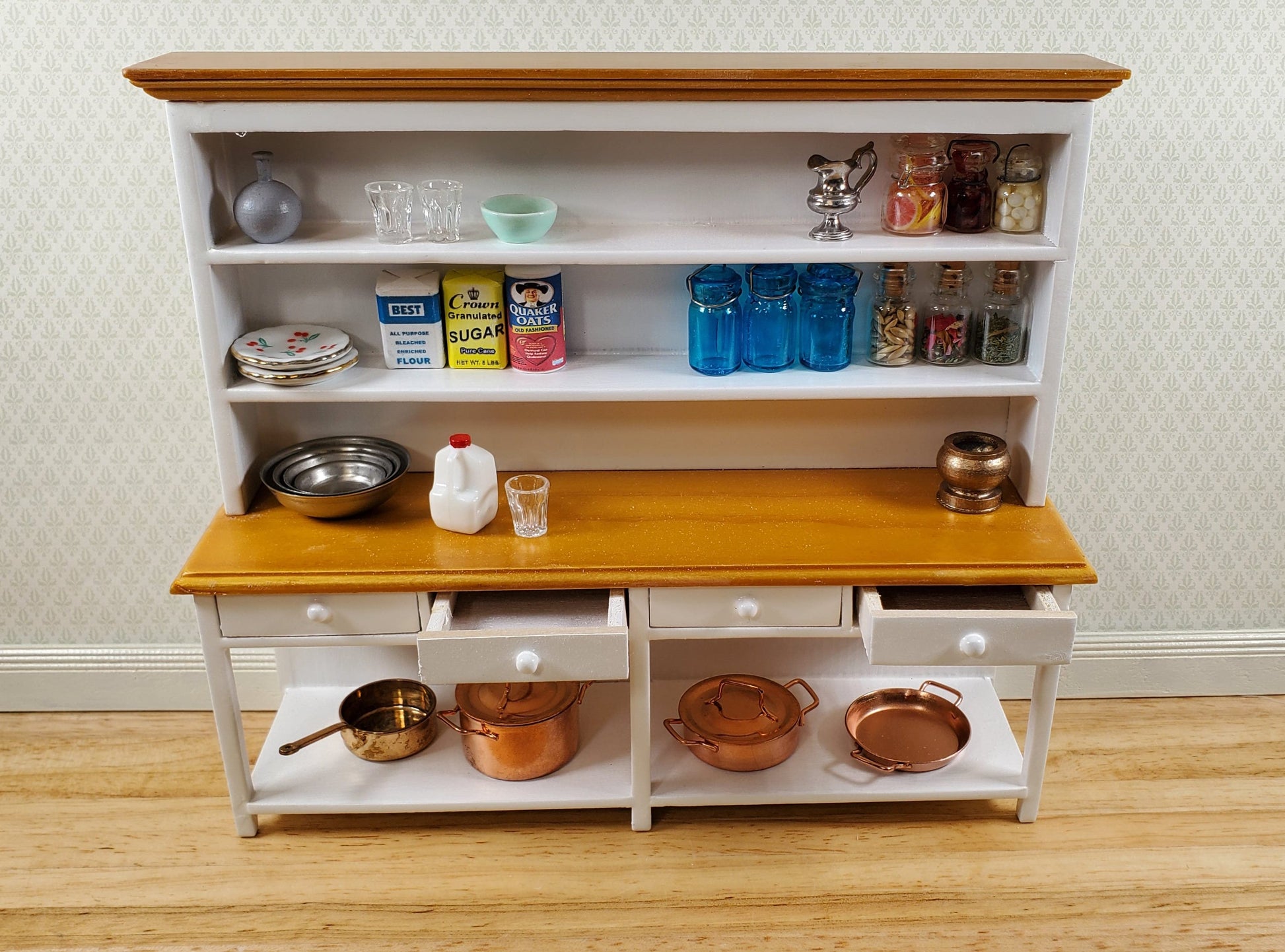 Dollhouse Georgian Welsh Dresser Kitchen Cupboard 1:12 Scale Miniature White Finish
