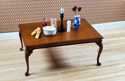 JBM Dollhouse Dining Table Queen Anne Style 1:12 Scale Furniture Walnut Finish
