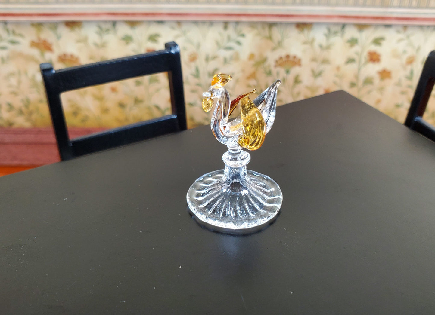 Dollhouse Glass Rooster Centerpiece Sculpture 1:12 Scale Miniature