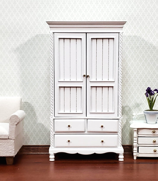 JBM Dollhouse Wardrobe Closet Wood with a White Finish 1:12 Scale Miniature Furniture