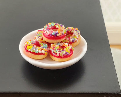 Dollhouse Donuts x5 Red with Sprinkles 1:12 Scale Miniature Food Dessert Bakery